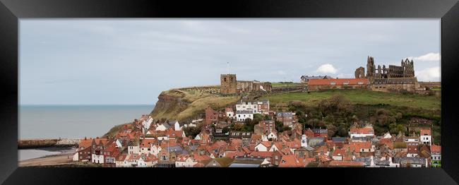 Whitby town viewed from harbour Framed Print by Janet Mann