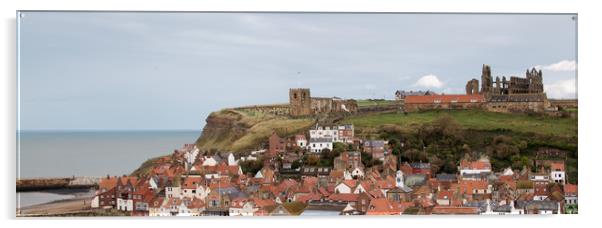Whitby town viewed from harbour Acrylic by Janet Mann