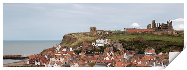 Whitby town viewed from harbour Print by Janet Mann