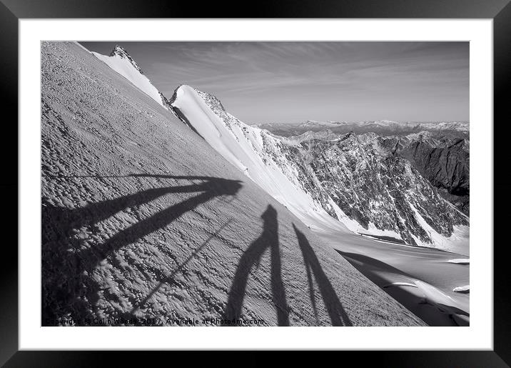 Shadows of three climbers in the Swiss Alps Framed Mounted Print by Colin Woods