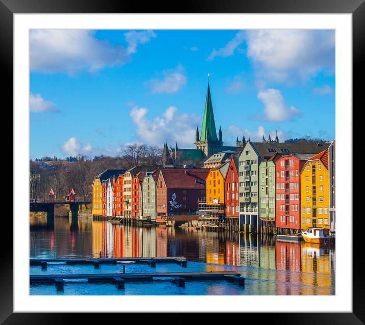 Vibrant water view in Trondheim Framed Mounted Print by Hazel Wright
