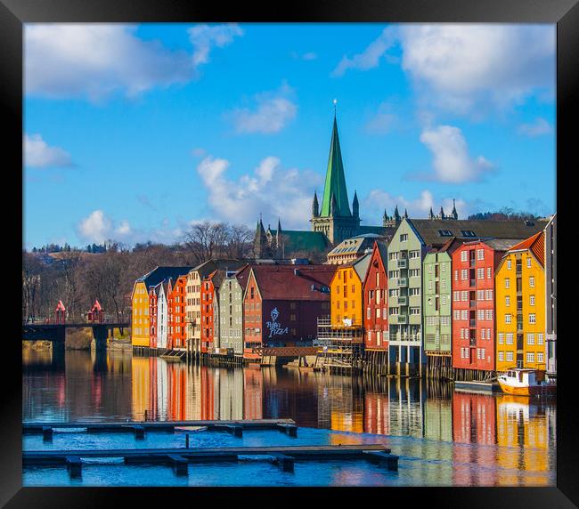 Vibrant water view in Trondheim Framed Print by Hazel Wright