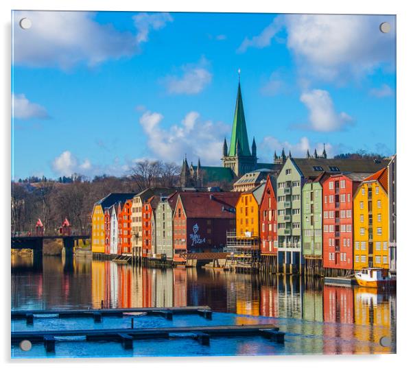 Vibrant water view in Trondheim Acrylic by Hazel Wright