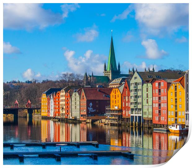 Vibrant water view in Trondheim Print by Hazel Wright