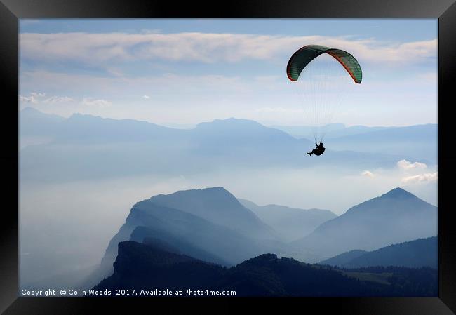 Parapenting in the French Alps Framed Print by Colin Woods
