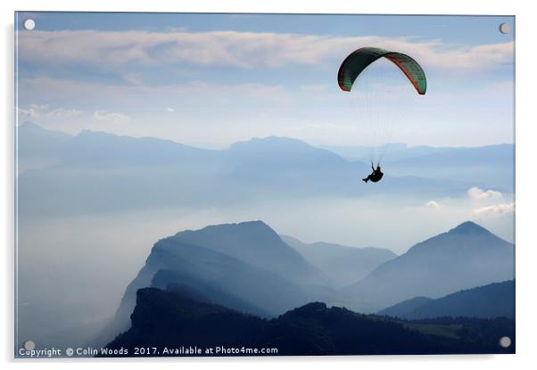 Parapenting in the French Alps Acrylic by Colin Woods