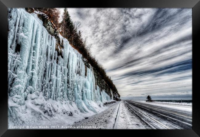 Frozen road in Gaspesie Quebec Framed Print by Colin Woods