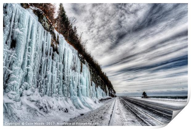 Frozen road in Gaspesie Quebec Print by Colin Woods