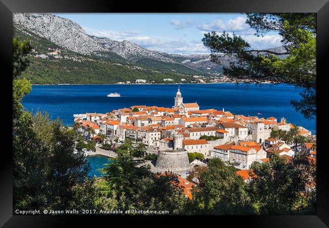 Framing Korcula old town in the trees Framed Print by Jason Wells