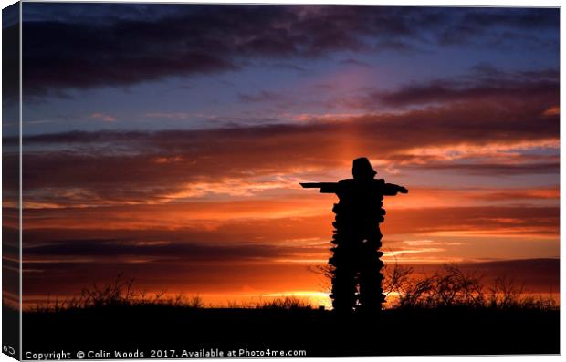 Silhouetted Inukshuk in Kuujjuuaq, Quebec Canvas Print by Colin Woods