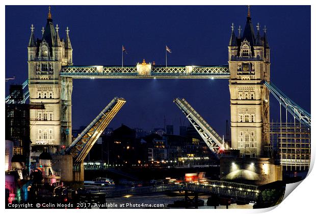 Tower Bridge, London at night Print by Colin Woods