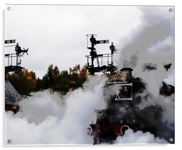 Steam Train moving Off Acrylic by Janet Mann