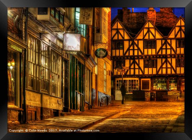 Steep Hill in Lincoln , England at Night Framed Print by Colin Woods