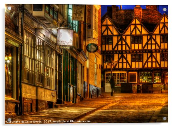 Steep Hill in Lincoln , England at Night Acrylic by Colin Woods