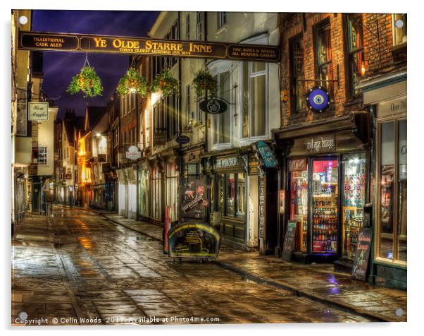 Stonegate in York at Night Acrylic by Colin Woods
