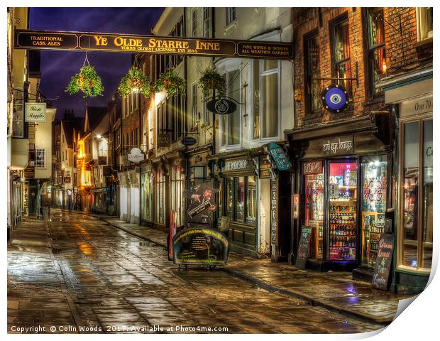 Stonegate in York at Night Print by Colin Woods