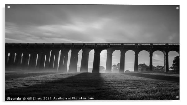 Balcombe Viaduct in the Misty Moonlight Acrylic by Will Elliott