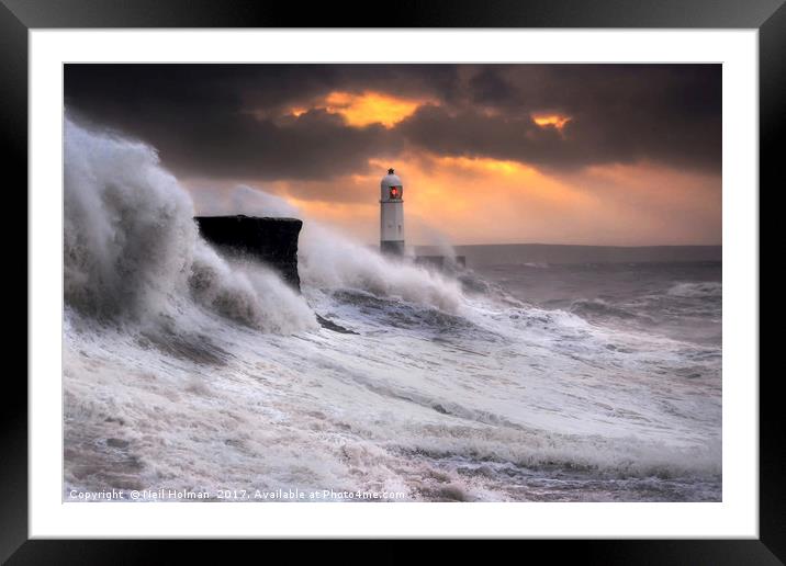 Storm Brian at Sunrise, Porthcawl  Framed Mounted Print by Neil Holman