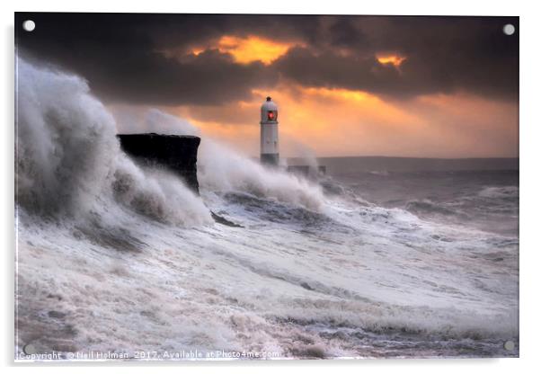 Storm Brian at Sunrise, Porthcawl  Acrylic by Neil Holman