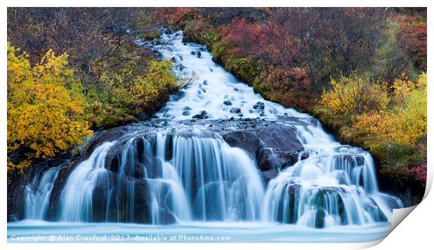 Hraunfossar Waterfall, Iceland Print by Alan Crawford