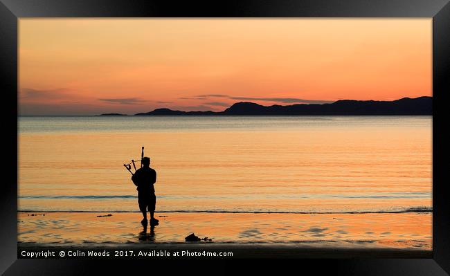 Bagpiper in the Sunset Framed Print by Colin Woods