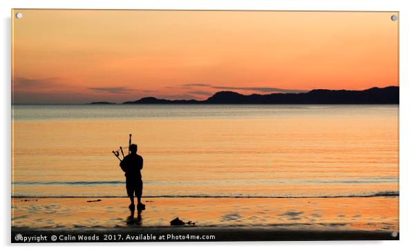 Bagpiper in the Sunset Acrylic by Colin Woods