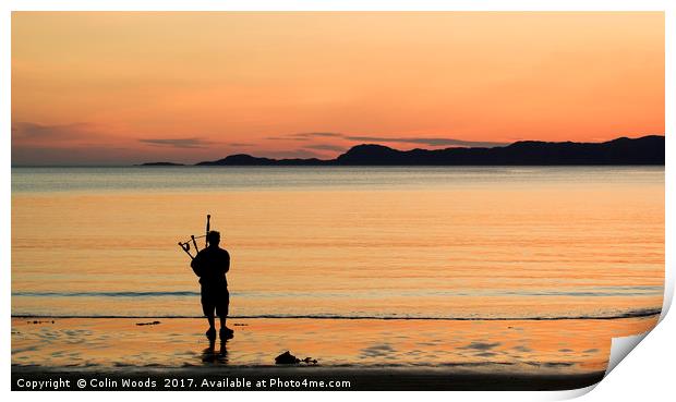 Bagpiper in the Sunset Print by Colin Woods