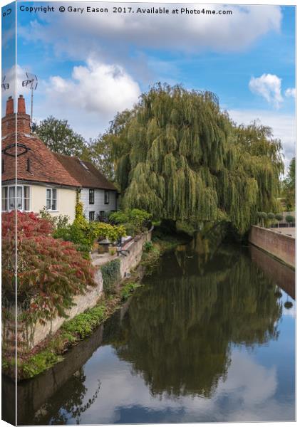 Cottages and stream, Coggeshall Canvas Print by Gary Eason