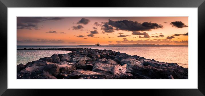 Playa Blanca Sunset over the Rocks Framed Mounted Print by Naylor's Photography