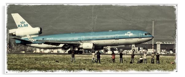 A KLM McDonnell Douglas MD-11 landing at Schiphol  Acrylic by Colin Woods