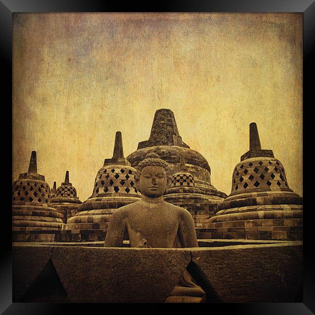 Borobudur (in grunge style) Framed Print by Abdul Kadir Audah