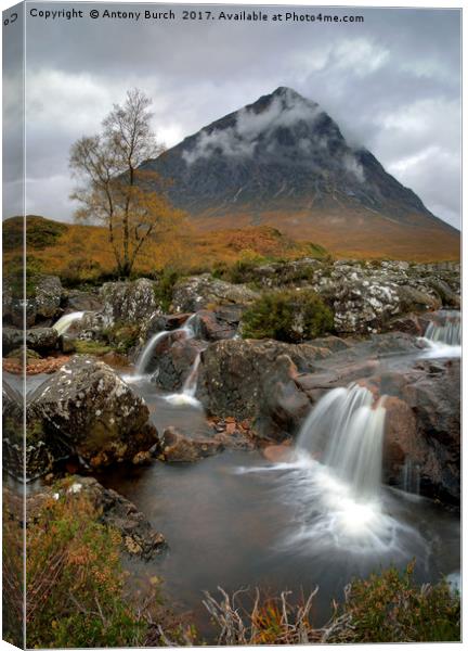 Glen Etive and River Coupall  Canvas Print by Antony Burch