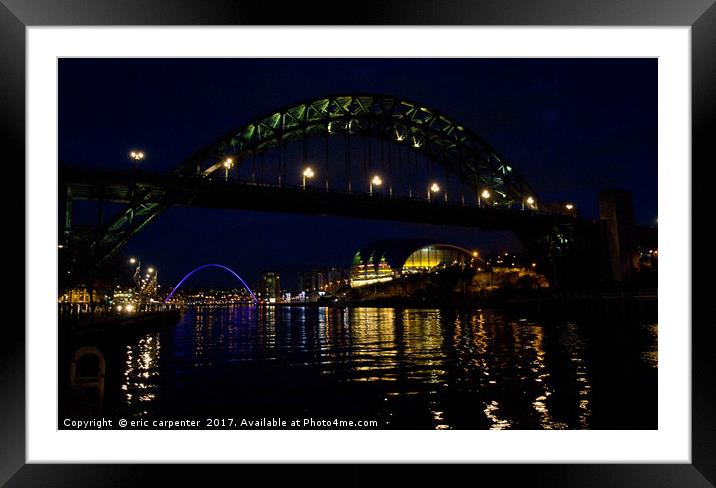 Tyne bridges at night Framed Mounted Print by eric carpenter