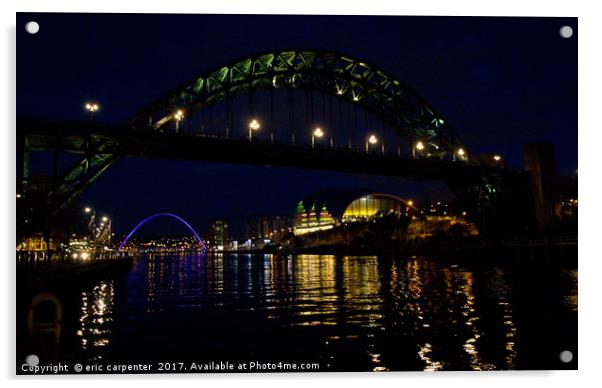 Tyne bridges at night Acrylic by eric carpenter