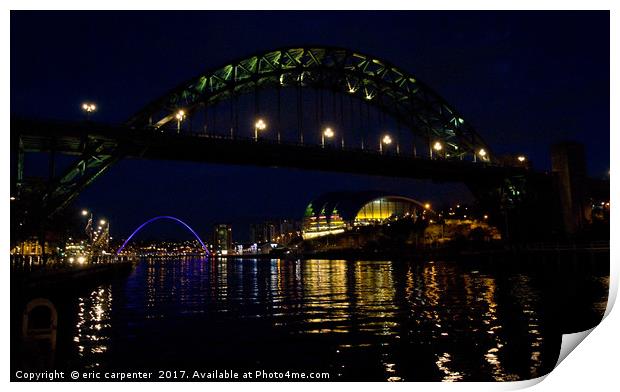 Tyne bridges at night Print by eric carpenter