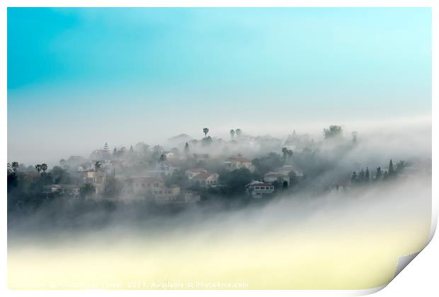 mountainous rural village in mist Print by PhotoStock Israel