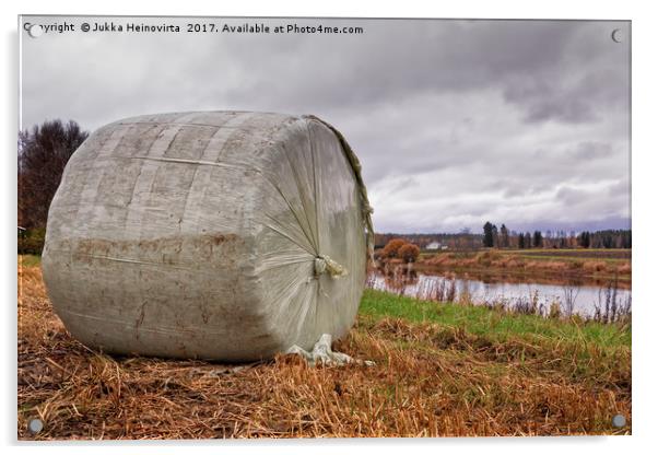 Roll Bale By The River Acrylic by Jukka Heinovirta