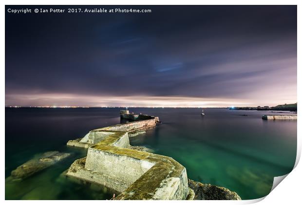 St Monans harbour and walkway Print by Ian Potter