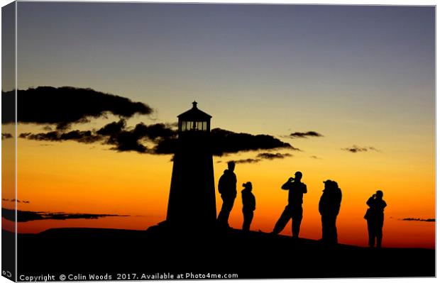 People taking photos at Peggy's Cove Lighthouse Canvas Print by Colin Woods