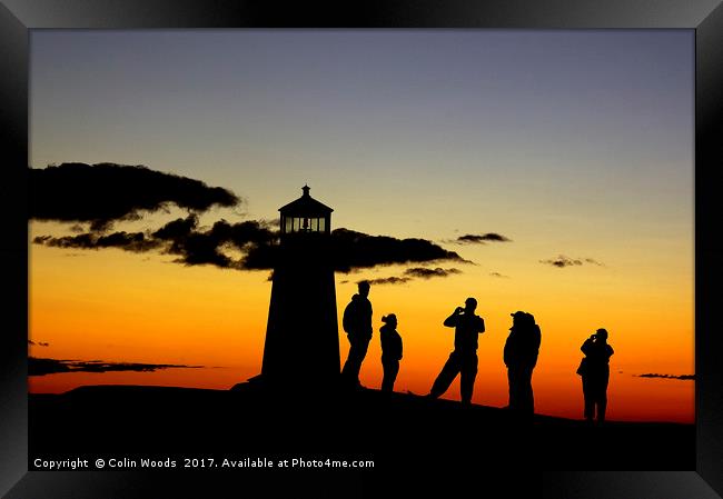 People taking photos at Peggy's Cove Lighthouse Framed Print by Colin Woods