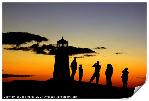 People taking photos at Peggy's Cove Lighthouse Print by Colin Woods