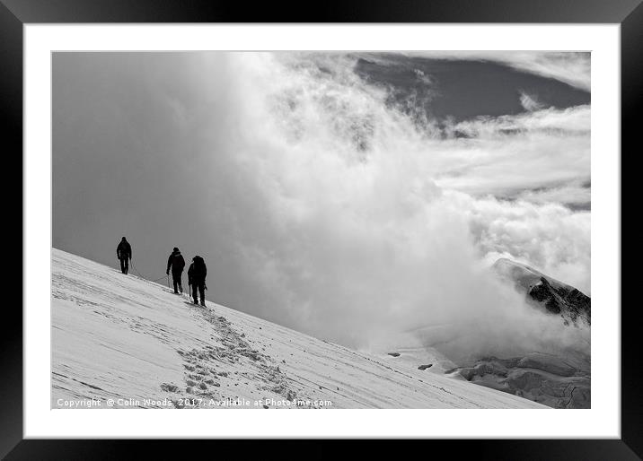 Climbers high in the Swiss Alps, on the traverse o Framed Mounted Print by Colin Woods