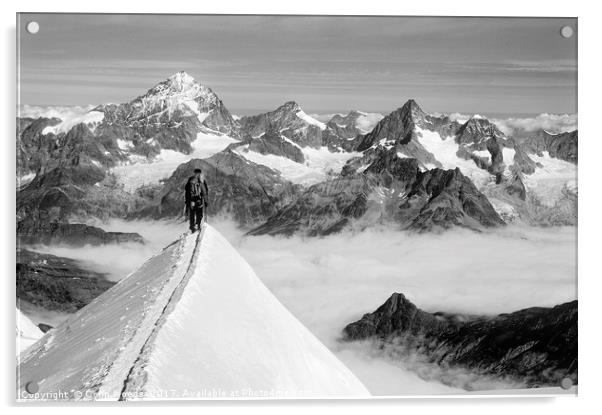 Climbers high in the Swiss Alps, on the traverse o Acrylic by Colin Woods