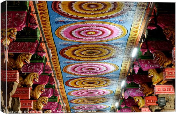 Ceiling detail iInside the Meenakshi temple at Mad Canvas Print by Colin Woods