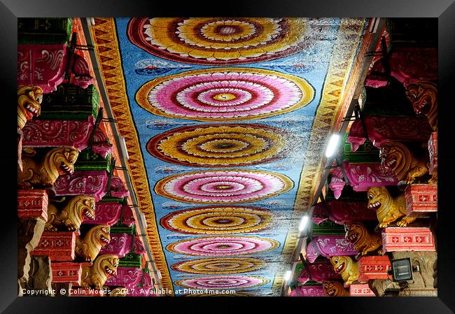 Ceiling detail iInside the Meenakshi temple at Mad Framed Print by Colin Woods