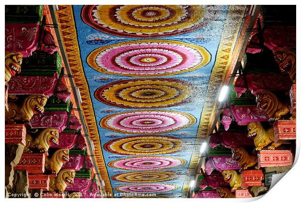 Ceiling detail iInside the Meenakshi temple at Mad Print by Colin Woods