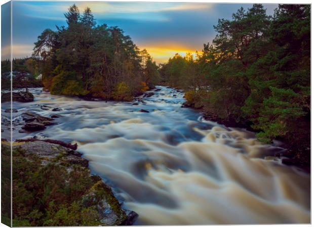 Vibrant Sunset at Falls of Dochart Canvas Print by Tommy Dickson