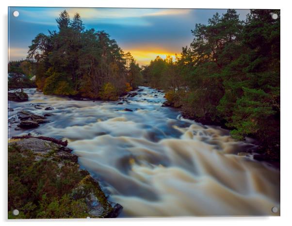Vibrant Sunset at Falls of Dochart Acrylic by Tommy Dickson