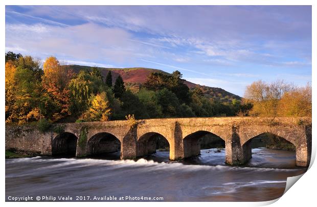 Llanfoist Bridge and Blorenge in Autumn. Print by Philip Veale
