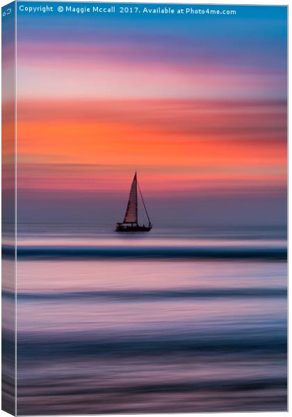 Yacht Sailing at Sunset Canvas Print by Maggie McCall